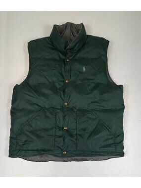 Ralph Lauren Men's Large Reversible Puffer Vest Green/Grey Full Zip